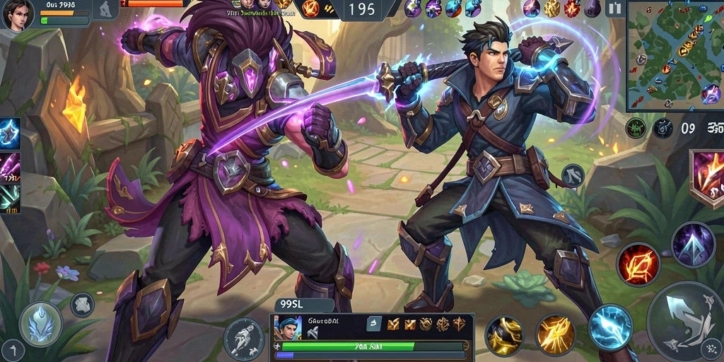 Tampilan kolosal pertarungan tim dalam 99SL sebagai game MOBA.