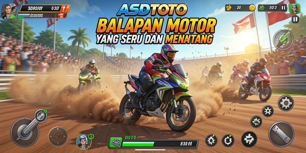 Tampilan gameplay ASDTOTO yang menarik dengan aksi balapan motor.