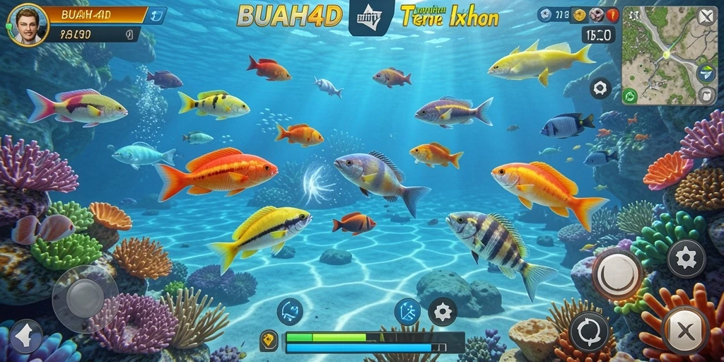 Tangkapan layar gameplay BUAH4D yang menampilkan aksi Tembak Ikan yang seru.