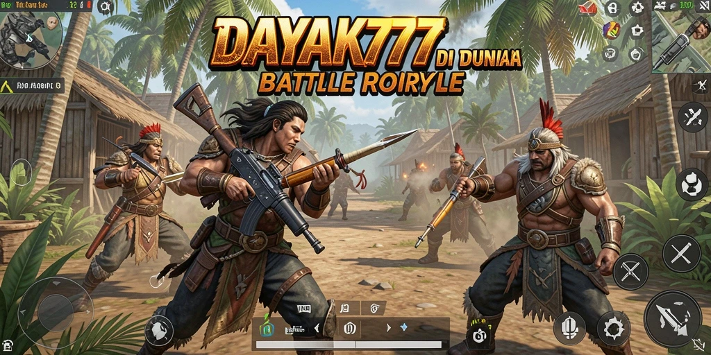 Tangkapan layar utama DAYAK777 menampilkan aksi mendebarkan dalam pertempuran Battle Royale.