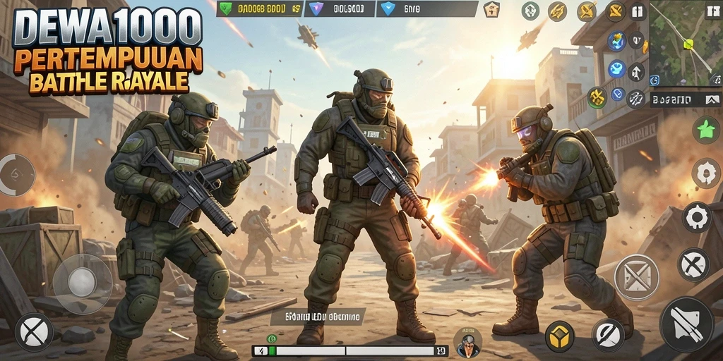 Gameplay seru dalam DEWA1000 yang menampilkan aksi pertempuran Battle Royale.