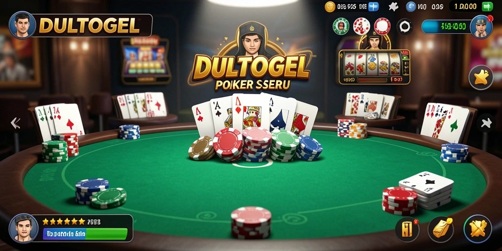 Screenshot DULTOGEL menampilkan gameplay poker yang seru dan mendebarkan.