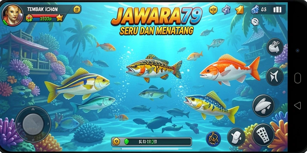 Tangkapan layar menunjukkan aksi menembak ikan yang seru.
