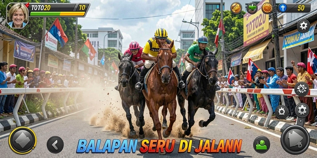 Screenshot gameplay TOTO20 menampilkan aksi balapan yang mendebarkan.