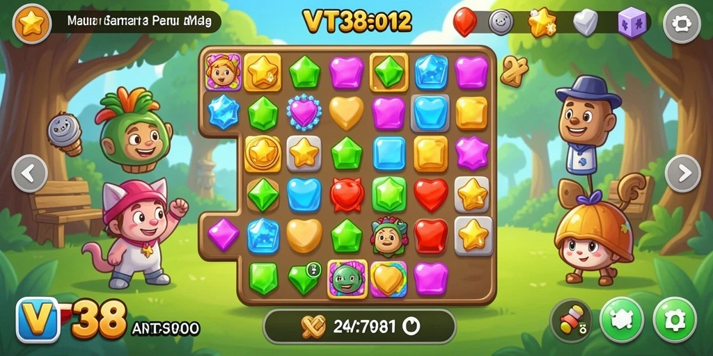Tangkapan layar VT38 menampilkan gameplay Match-3 yang menarik.